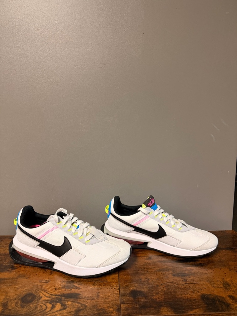 Nike Air Max Pre-Day White Sneakers with Black Swoosh and Neon Accents